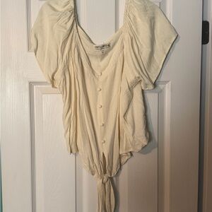 Cream Button-Front Women’s Tie-Hem Top